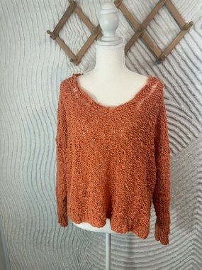 Free People Burnt Orange Open-Knit Scoop Neck Sweater